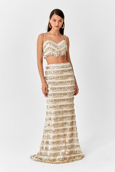 ÖMÜR INN Long Katkat Sequined Fringed Evening Dress