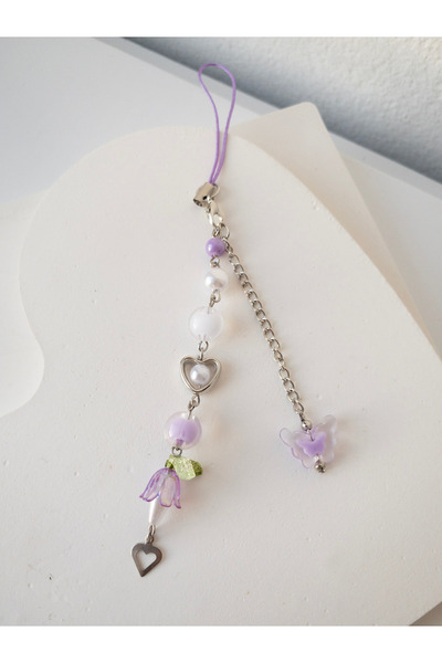 Leydia accessory Mor Çiçek Kelebek Detaylı Telefon Charm Telefon Askısı
