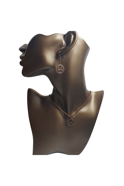 Ororabutik Copper Color 25mm Gemini Sign Figured Necklace and Earring Set