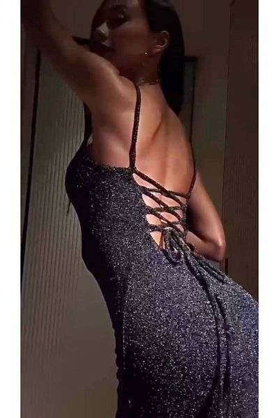 LAST POİNT PARTS Rochie de seară lungă cu sclipici decoltată la spate