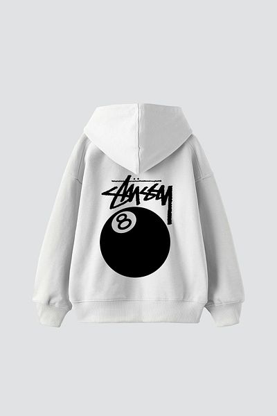 Sekizbiraltı Στς. Λευκό κουκούλα με στάμπα Eight Ball Oversize Unisex