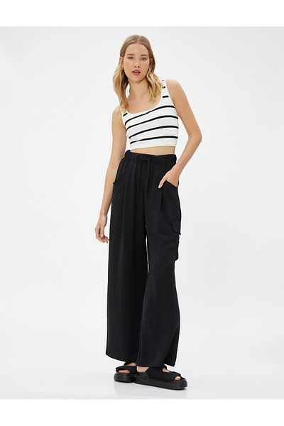 Koton Cargohose, elastische Taille, weite Beintasche, strukturiert