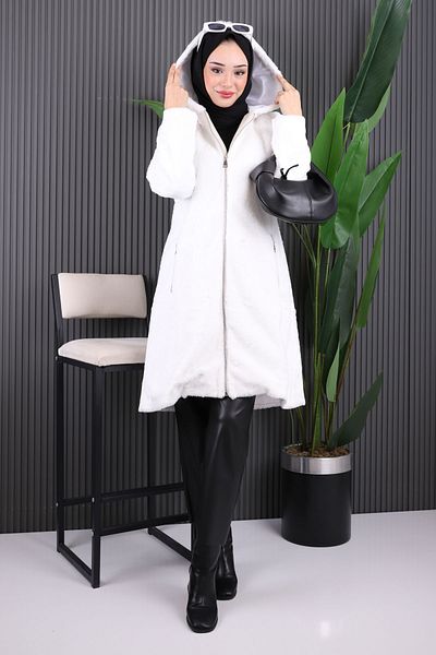 İmajButik Παλτό Angora με κουκούλα εκρού