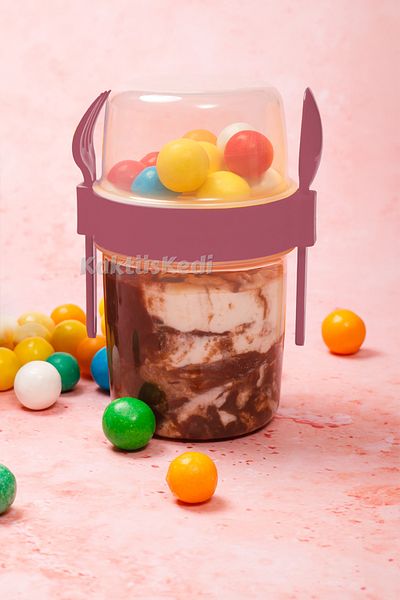 KaktüsKedi Lilac Colored - Prepare and Go Snack Container with Spoon and Fork - Food Transport and Storage Container