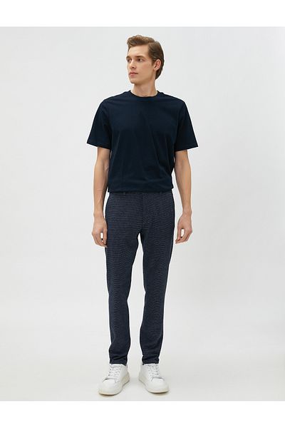 Koton Woven Trousers with Houndstooth Detail, Buttons and Pockets