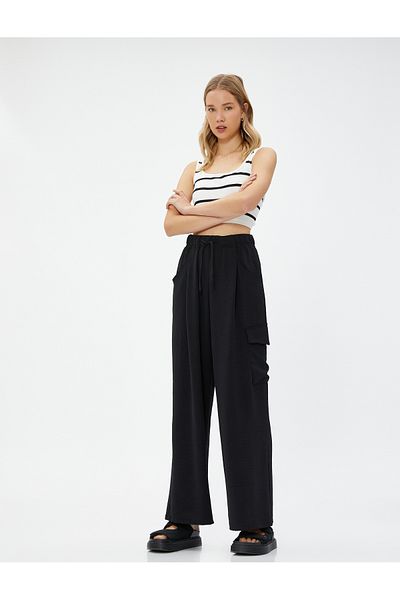 Koton Cargohose, elastische Taille, weite Beintasche, strukturiert