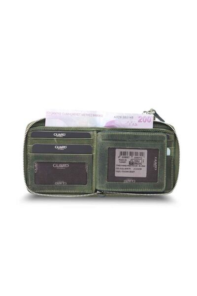 GUARD Antique Green Zippered Horizontal Mini Leather Wallet - Grd2403Xw22458