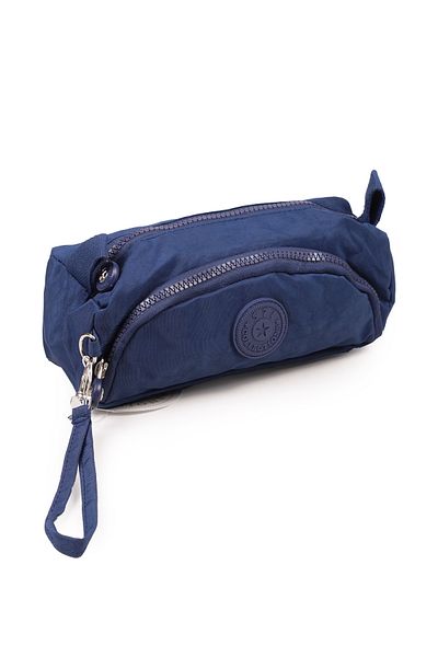 İMAKS Navy Blue 2 με φερμουάρ Crinkle/Clinker Τσάντα μακιγιάζ για κινητό τηλέφωνο με λουράκι καρπού - Θήκη για στυλό πορτοφολιού 1115J