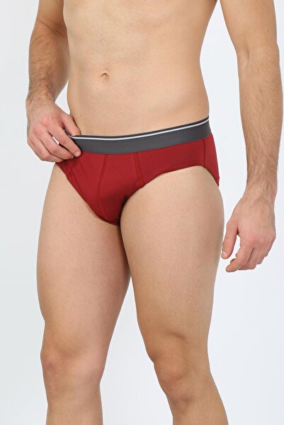 Akbeniz Men's Cotton 3-Piece Claret Red White Gray Lycra Slip 40128