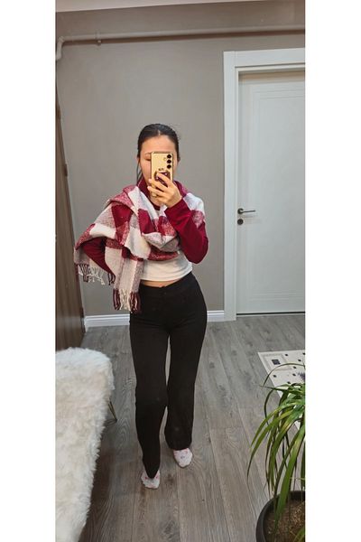 TREND Double Sided Plaid Wool Shoulder Shawl - 70*200 cm - Winter Shawls Burgundy
