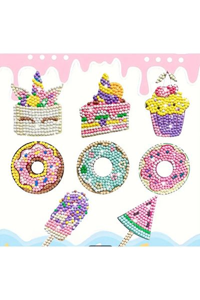 Miki & Miki 8 Pieces 5D Diamond Painting Sticker Set - Cartoon Donut - Ice Cream Theme