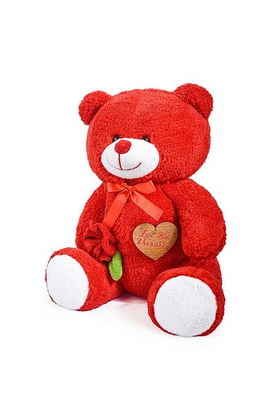 Özgüner Oyuncak 75 cm Cute Teddy Bear Holding a Rose in Her Hand