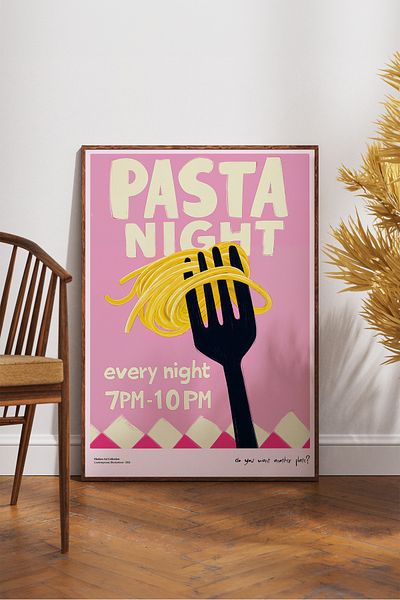 House Gorgeous Pasta Night Every Night Poster cu design modern colorat fără încadrare Colecția Dolce Vita