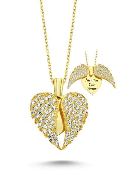 Takı Dükkanı Kanatlı Kişiye Özel Isimli Gümüş Kalp Kolye Sevgiliye Hediye Wsn149b