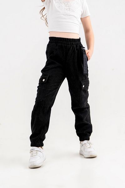 GİYİCEM Girl's Elastic Waist and Leg Cargo Pocket Trousers 2526