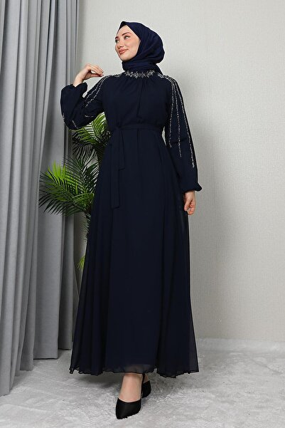 GİZ AGİYİM Ναυτικό μπλε Semra Hijab φόρεμα