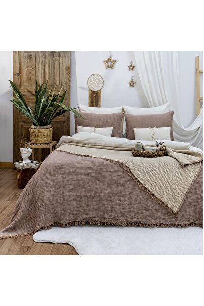 Tasarım Hb&victory Muslin bumbac 100% Cuvertură de pat pentru o persoană, cu 4 straturi, culoare maro, 160x230 cm.