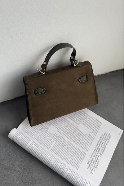 LEONAS Nubuck Women's Hand and Shoulder Bag with Flap Belt Accessory Taylor Khaki