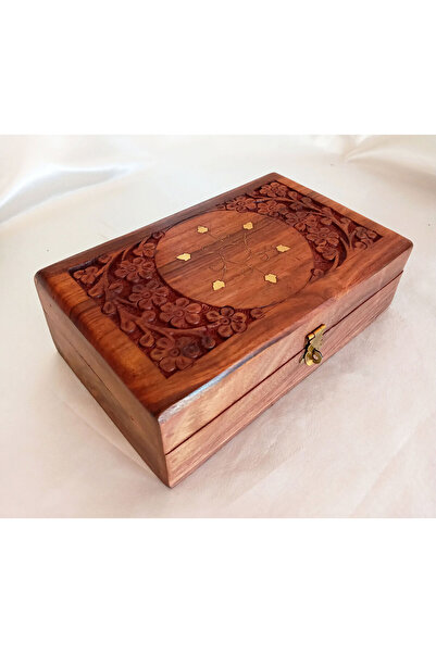 Woody İçi Kadife Döşemeli Ahşap Sandığı (19 x 12 x 5,5 cm)