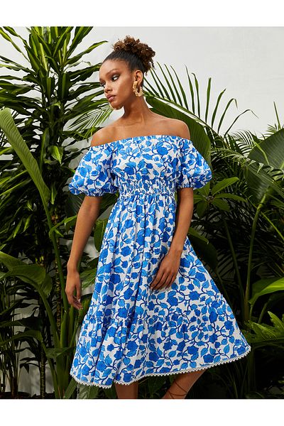 Koton Μίντι Φόρεμα από Viscose Off-the-Shoulder - Floral