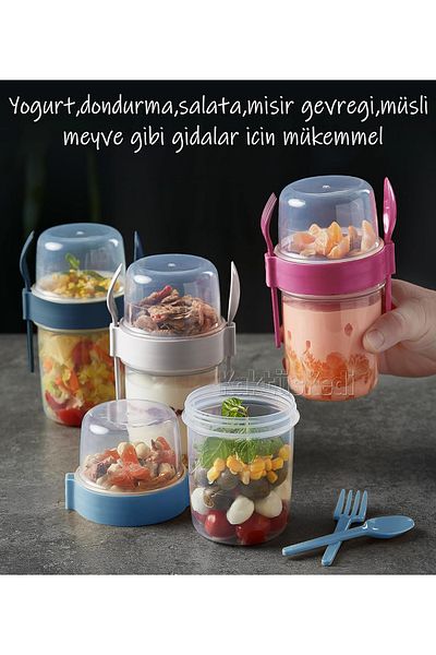 KaktüsKedi Giant Size Set of 4 Fruit Yogurt Container - Food Storage and Muesli Container