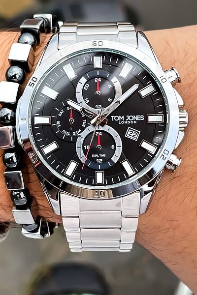 Tom Jones Men Wrist Watch Steel Band 3 Atm Waterproof+Bracelet