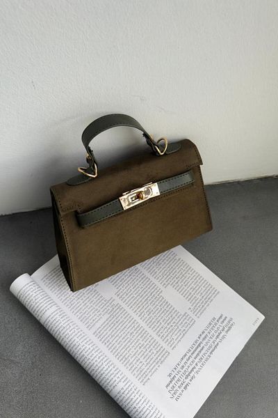 LEONAS Nubuck Women's Hand and Shoulder Bag with Flap Belt Accessory Taylor Khaki