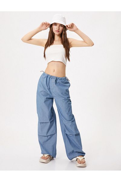 Koton Pantaloni parașuta din denim din bumbac cu opritor elastic în talie
