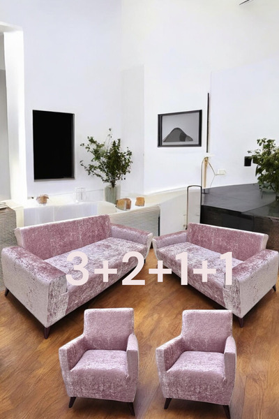 MADAME BELLA Kadife 3+2+1+1 Likralı Esnek Yıkanabilir Koltuk Örtüsü, Parlak Kadife 3+2+1+1 Koltuk Kılıfı