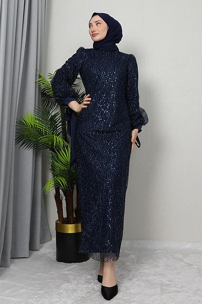 GİZ AGİYİM Ναυτικό μπλε Dicle Hijab Φόρεμα