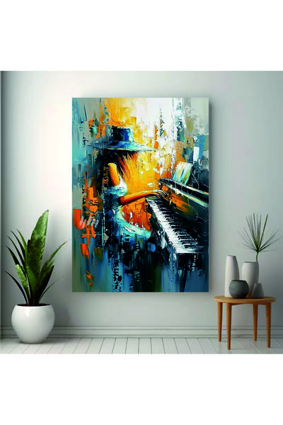 Home Yağlı Boya Görünümlü Piyano Çalan Kadın Kanvas Tablo Duvar Dekorasyon He...