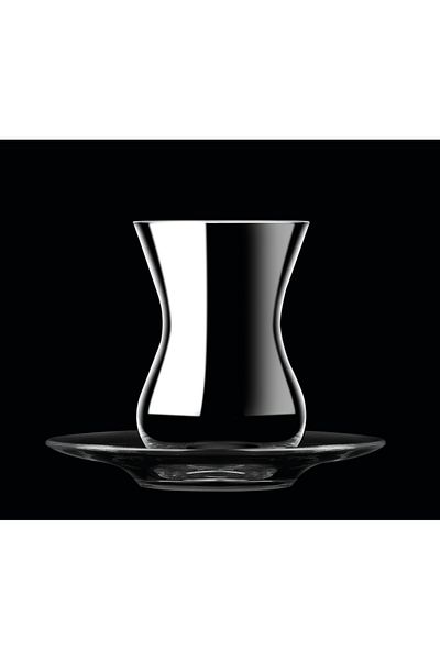 Paşabahçe Beykoz 12-Piece 6-Person Tea Set Crystallin Drop Logo Black Boxed Crystal