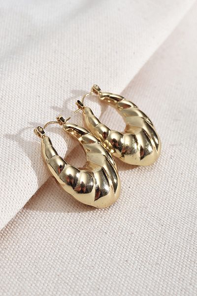 Süspüs Accessories 316L Steel Gold Color Oval Vintage Earrings