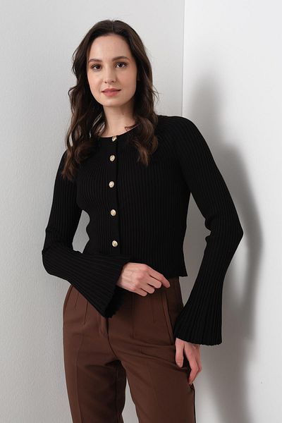 Qutu Butik 60246 Bicycle Collar Knitted Ispanyol Sleeve Knitted Cardigan