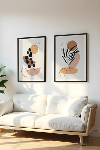 huhuli Ξύλινο Μαύρο Σετ Πίνακα 2 Τεμαχίων με Κορνίζα Huhu126