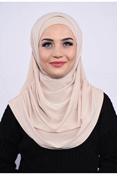 Moda Asse Lüx Hazır Pratik Boyunluklu Şifon Şal Krem