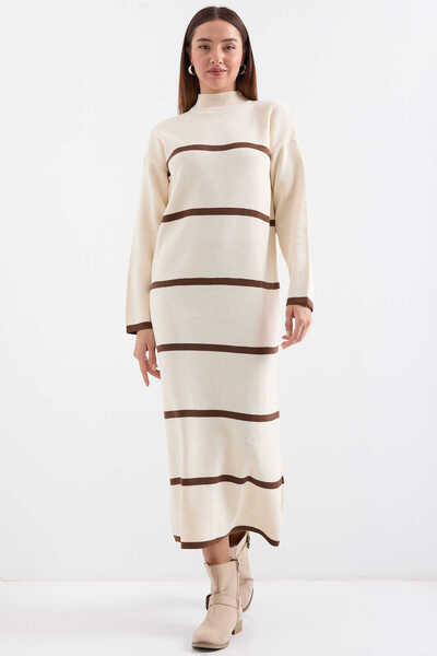 GABRİA Πλεκτό φόρεμα με χοντρές ρίγες Gabria