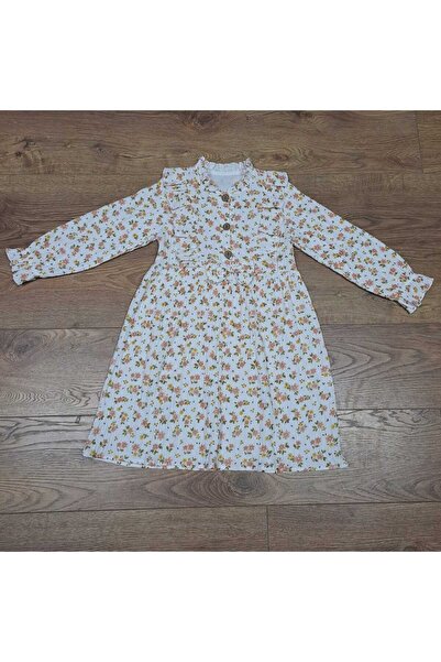 Tosyalı Burak Bebe Kız Çocuk Uzun Kollu Baskılı Pamuklu Müslin Kumaş Mevsimlik Elbise