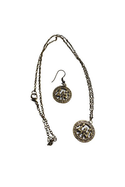 Ororabutik Bronze Color 25mm Gemini Sign Figured Necklace and Earring Set