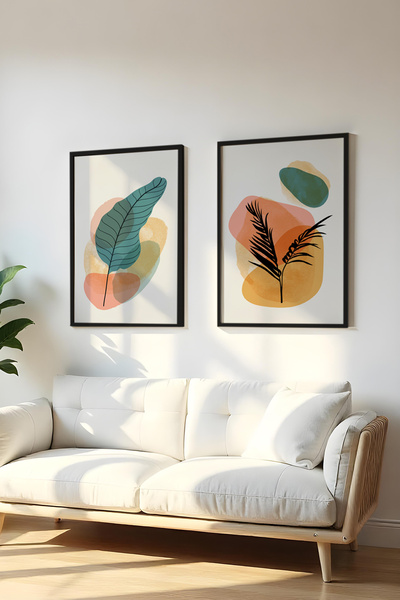 huhuli Ahşap Siyah Çerçeveli 2 Parça Set Tablo Huhu65