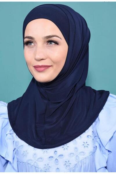 Moda Asse Lüx Hazır Pratik Boyunluklu Şifon Şal Lacivert