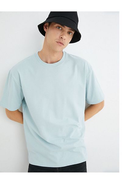 Koton Basic Oversize-T-Shirt aus Baumwolle mit Rundhalsausschnitt und kurzen Ärmeln
