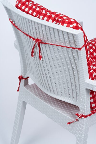 ALTINPAMUK Neva Pötikareli Pofidik Kırmızı Arkalıklı Sandalye Minderi Özel Dikişli Bağcıklı, 44x94 Cm