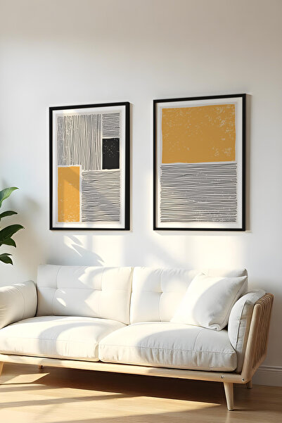 huhuli Ξύλινο Μαύρο Σετ Πίνακα 2 Τεμαχίων με Κορνίζα Huhu130