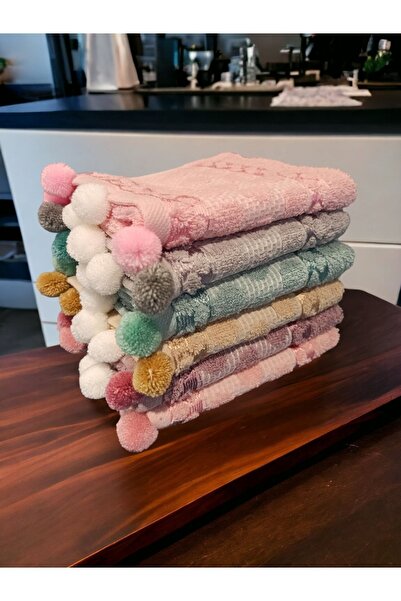 ŞENER HOME 6'lı %100 Pamuk Ponponlu Jakarlı 30x50 Mutfak El Havlu Takımı