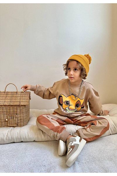CANDA Boy's Lionking Printed Striped Bottom-Top Suit
