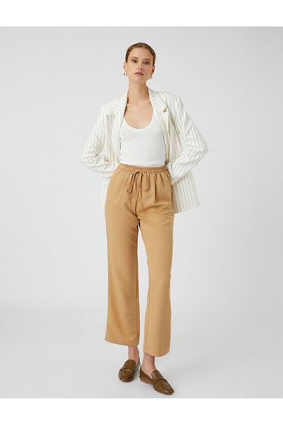 Koton Tie Waist Trousers Straight Leg Modal Blended
