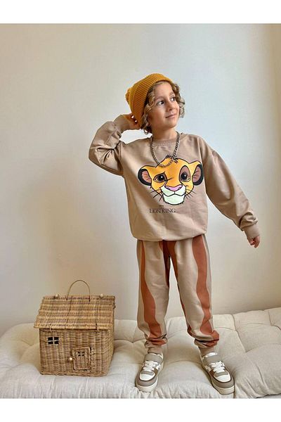 CANDA Boy's Lionking Printed Striped Bottom-Top Suit