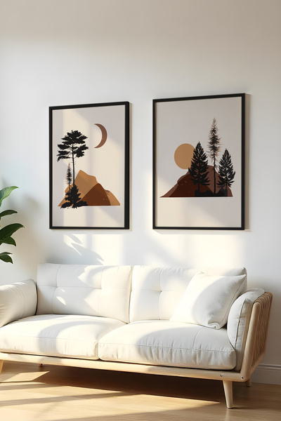 huhuli Ahşap Siyah Çerçeveli 2 Parça Set Tablo Huhu153