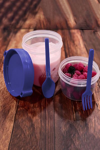 KaktüsKedi Navy Blue 1100 ml Yogurt Container with Spoon and Fork, Food Food Transport and Storage Container